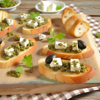 A delectable platter of goat cheese crostini toppe