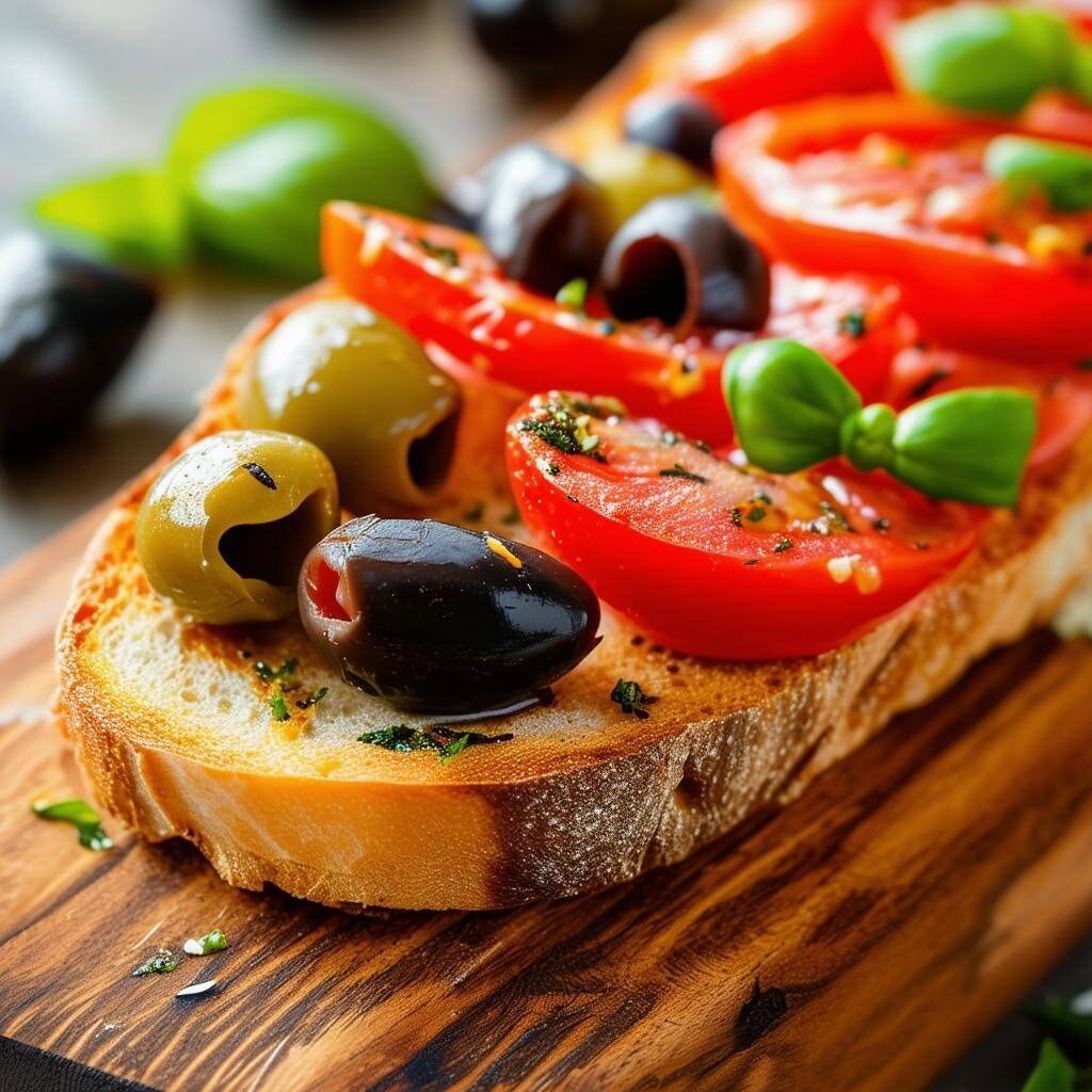 Savory Greek Bruschetta with Olives and Tomatoes
